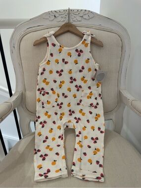 🤍 12~18 Mth Organic Cotton Cream Fruit-Print Bow Romper by The Littlest NWT